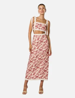 Cherri Midi Skirt - Red Floral Print