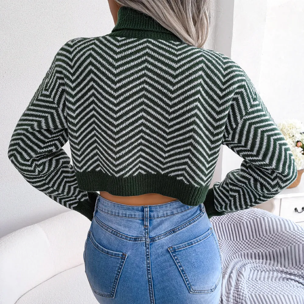 Chevron Turtleneck Cropped Sweater