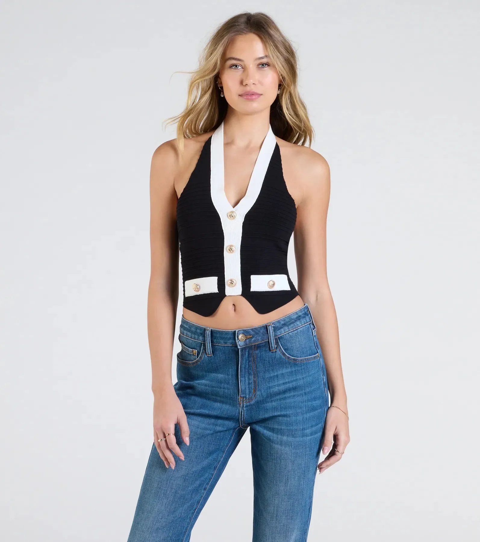 Chicly Defined Halter Button Vest