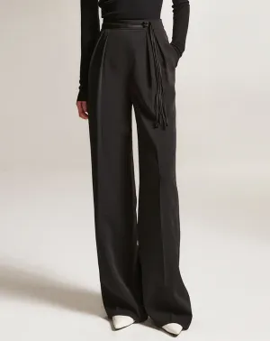 Chinese Style Fringe Straight Leg Not Wide Leg Pants
