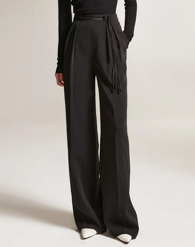 Chinese Style Fringe Straight Leg Not Wide Leg Pants