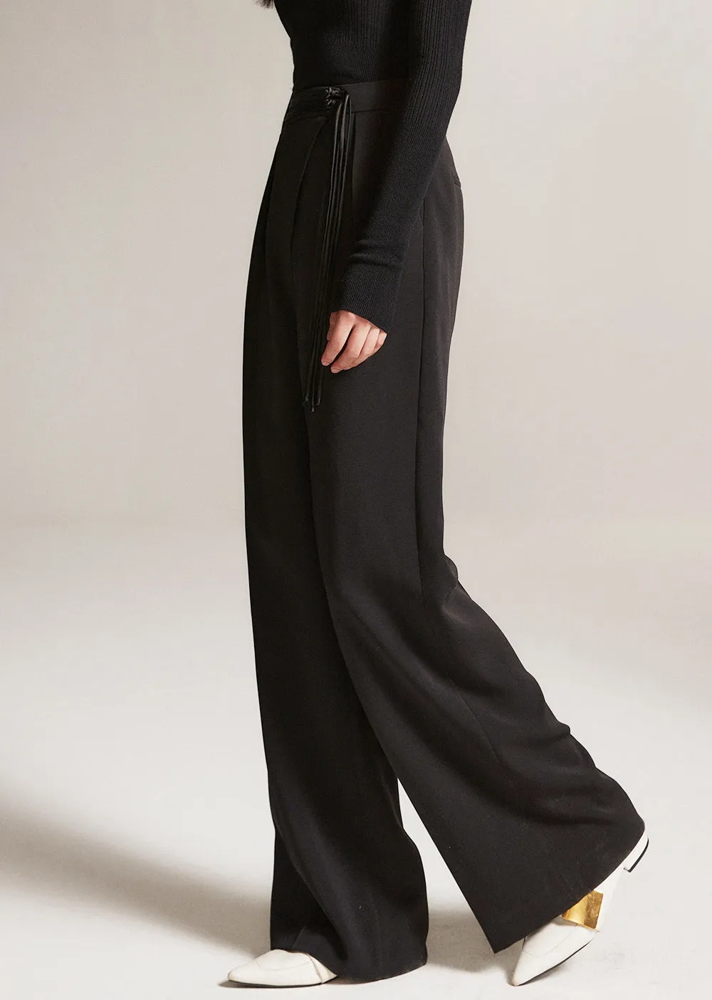 Chinese Style Fringe Straight Leg Not Wide Leg Pants