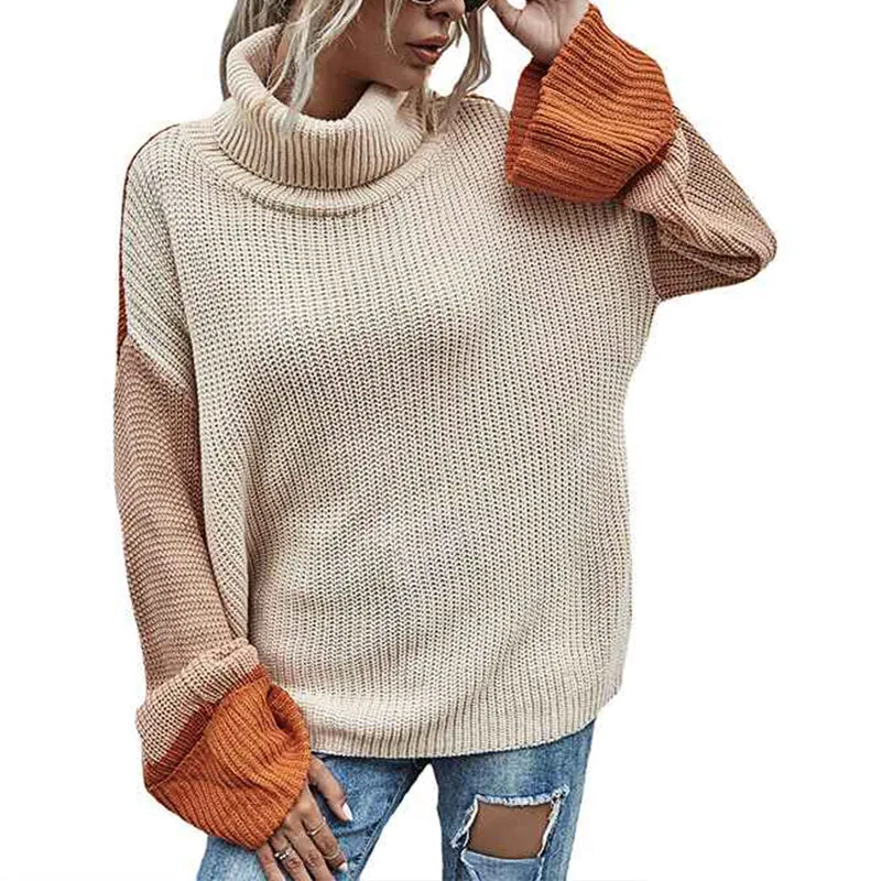 Chunky Turtleneck Sweaters for Women Long Sleeve Knit Pullover Sweater Jumper Tops K346