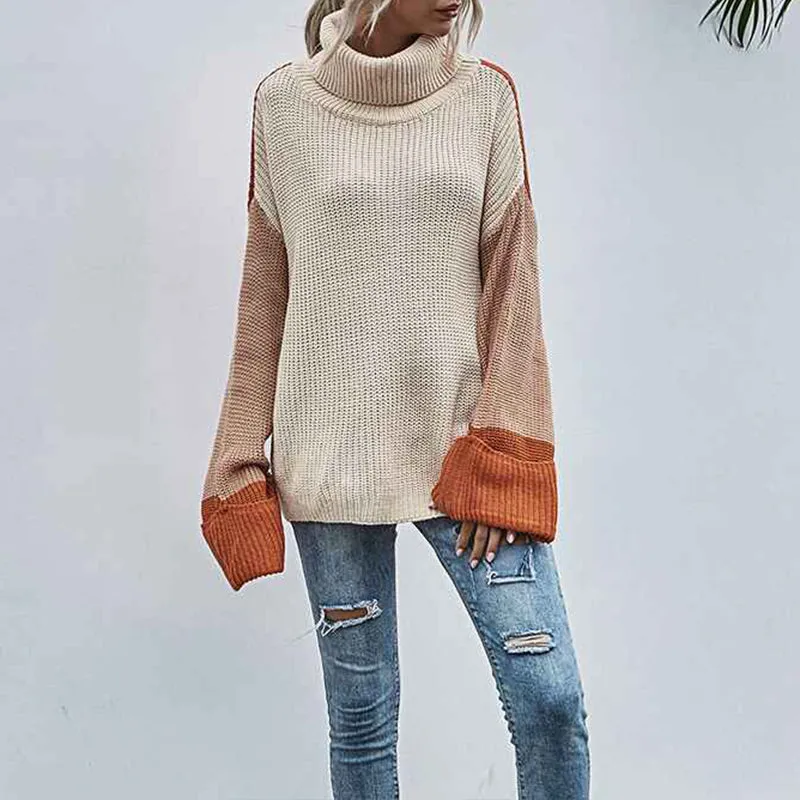 Chunky Turtleneck Sweaters for Women Long Sleeve Knit Pullover Sweater Jumper Tops K346
