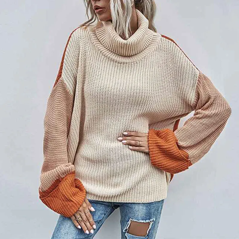 Chunky Turtleneck Sweaters for Women Long Sleeve Knit Pullover Sweater Jumper Tops K346