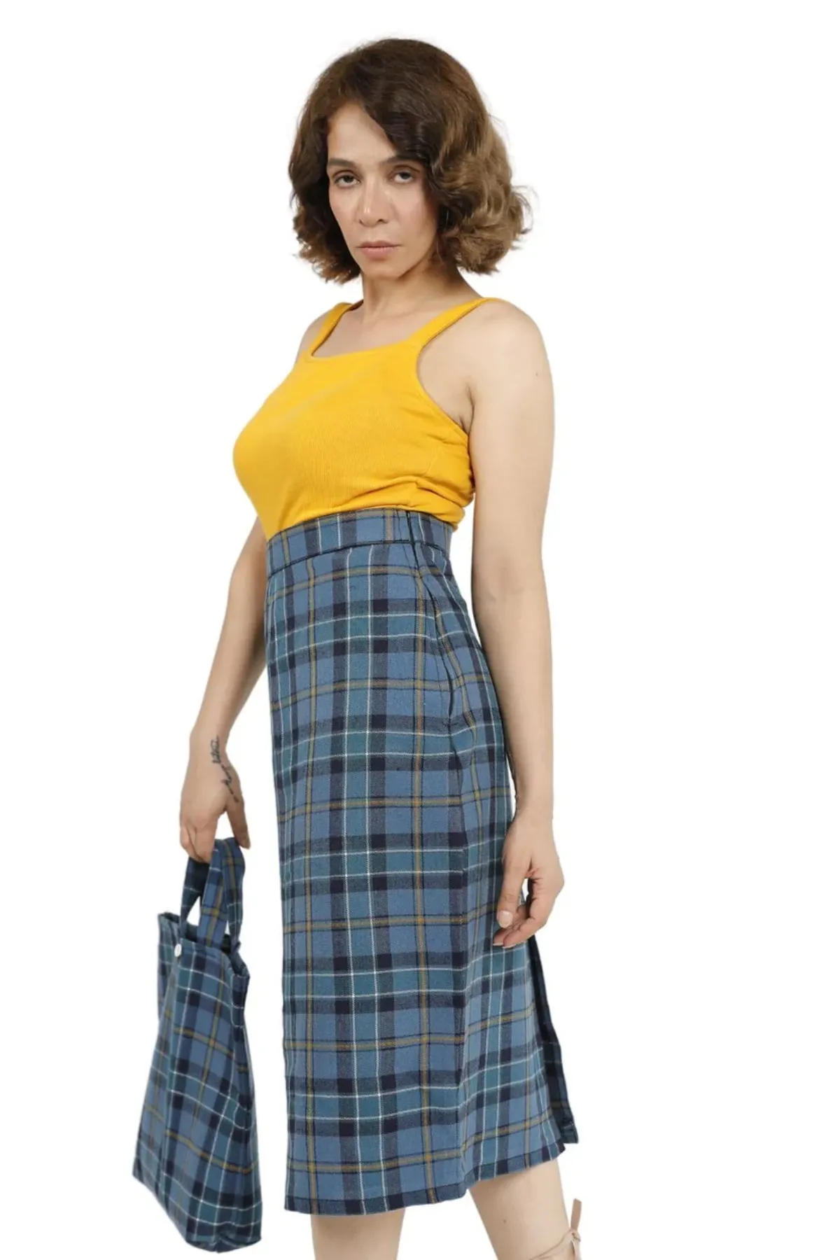 Classic Tartan Plaid Pencil Skirt with Back Slit