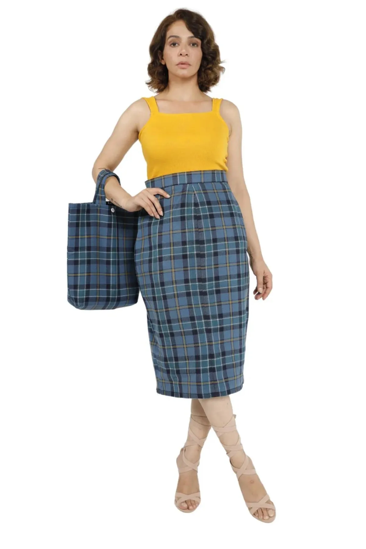 Classic Tartan Plaid Pencil Skirt with Back Slit