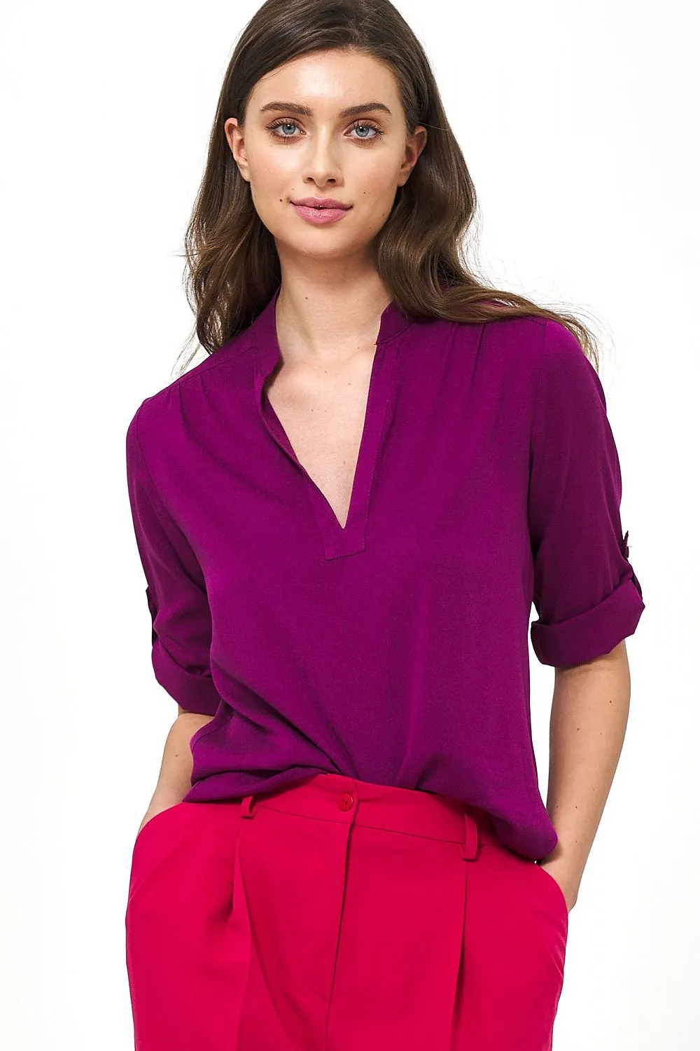 Creased Neckline Casual Blouse