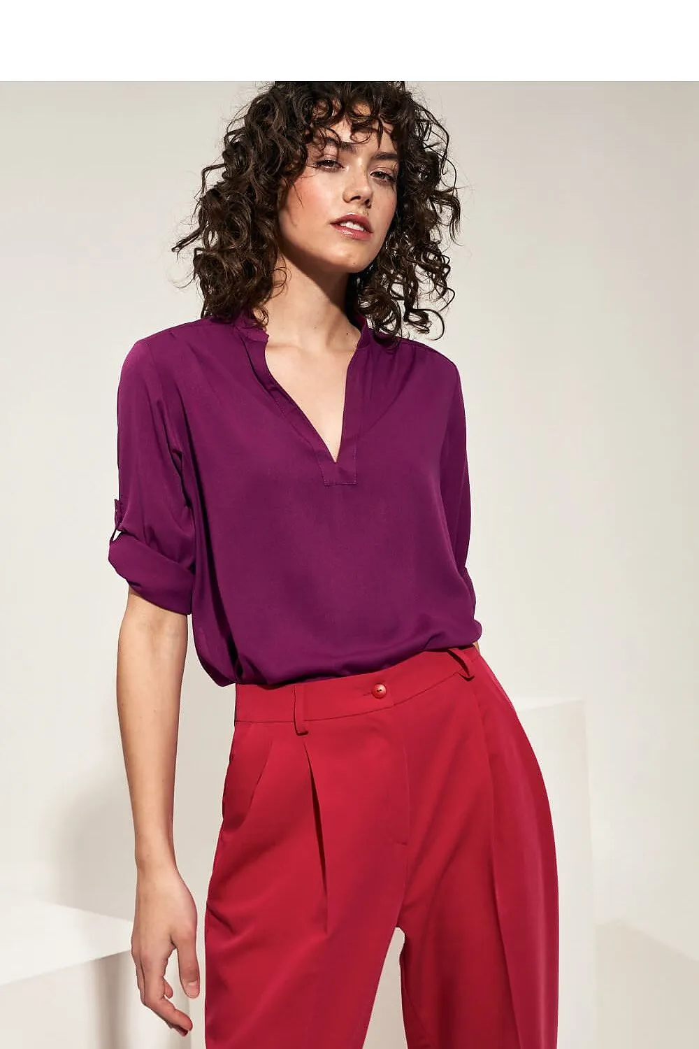 Creased Neckline Casual Blouse