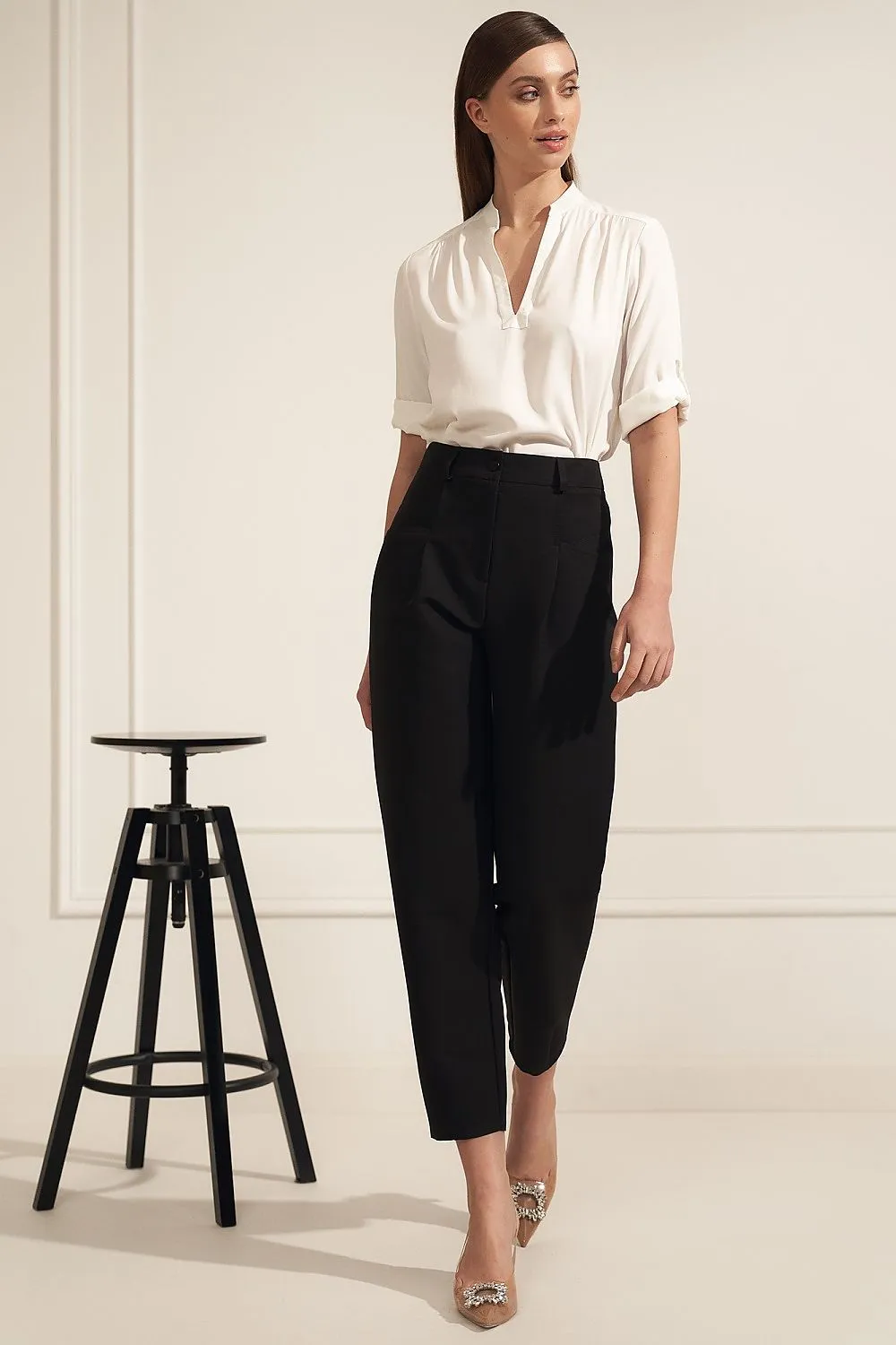 Creased Neckline Casual Blouse