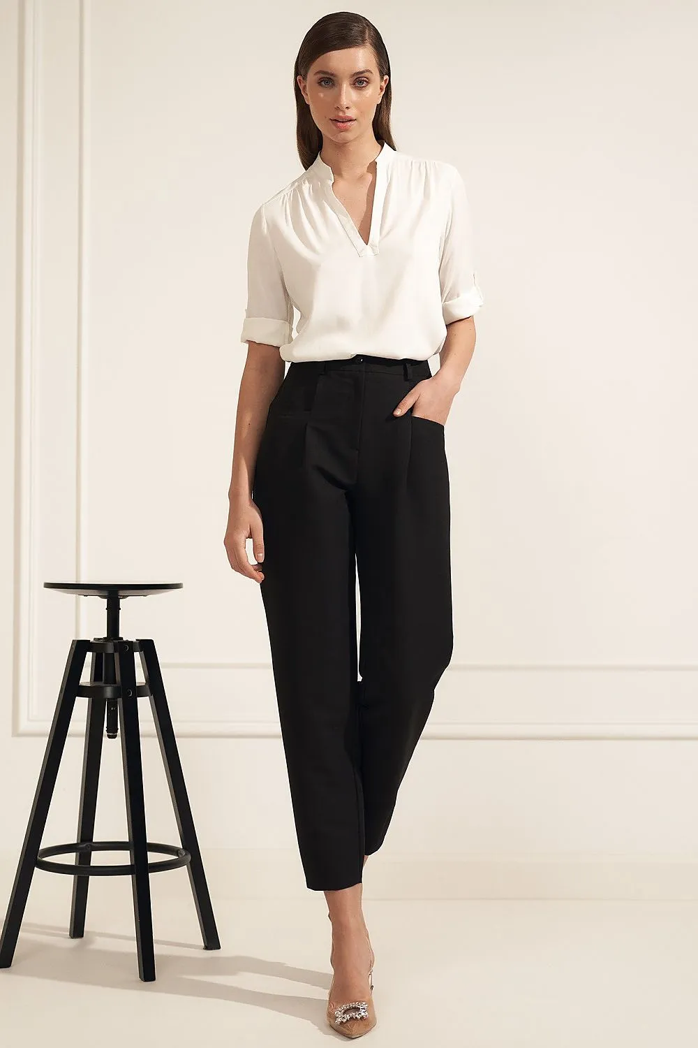 Creased Neckline Casual Blouse