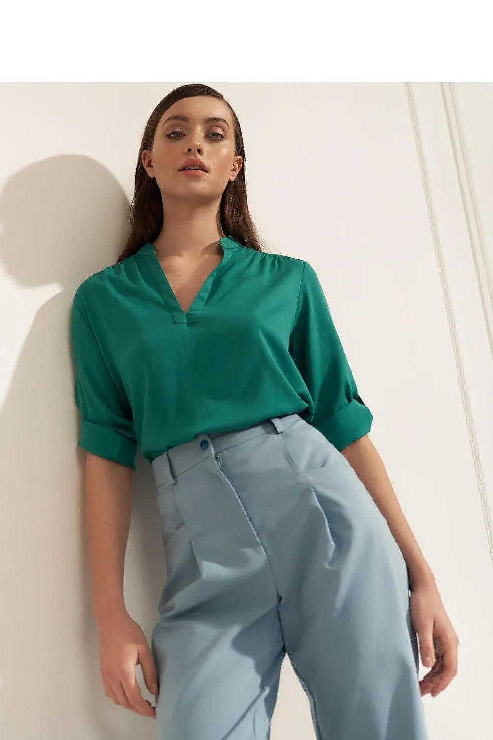 Creased Neckline Casual Blouse