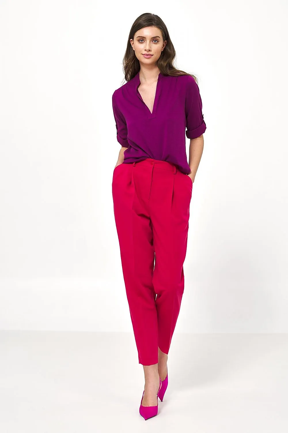 Creased Neckline Casual Blouse