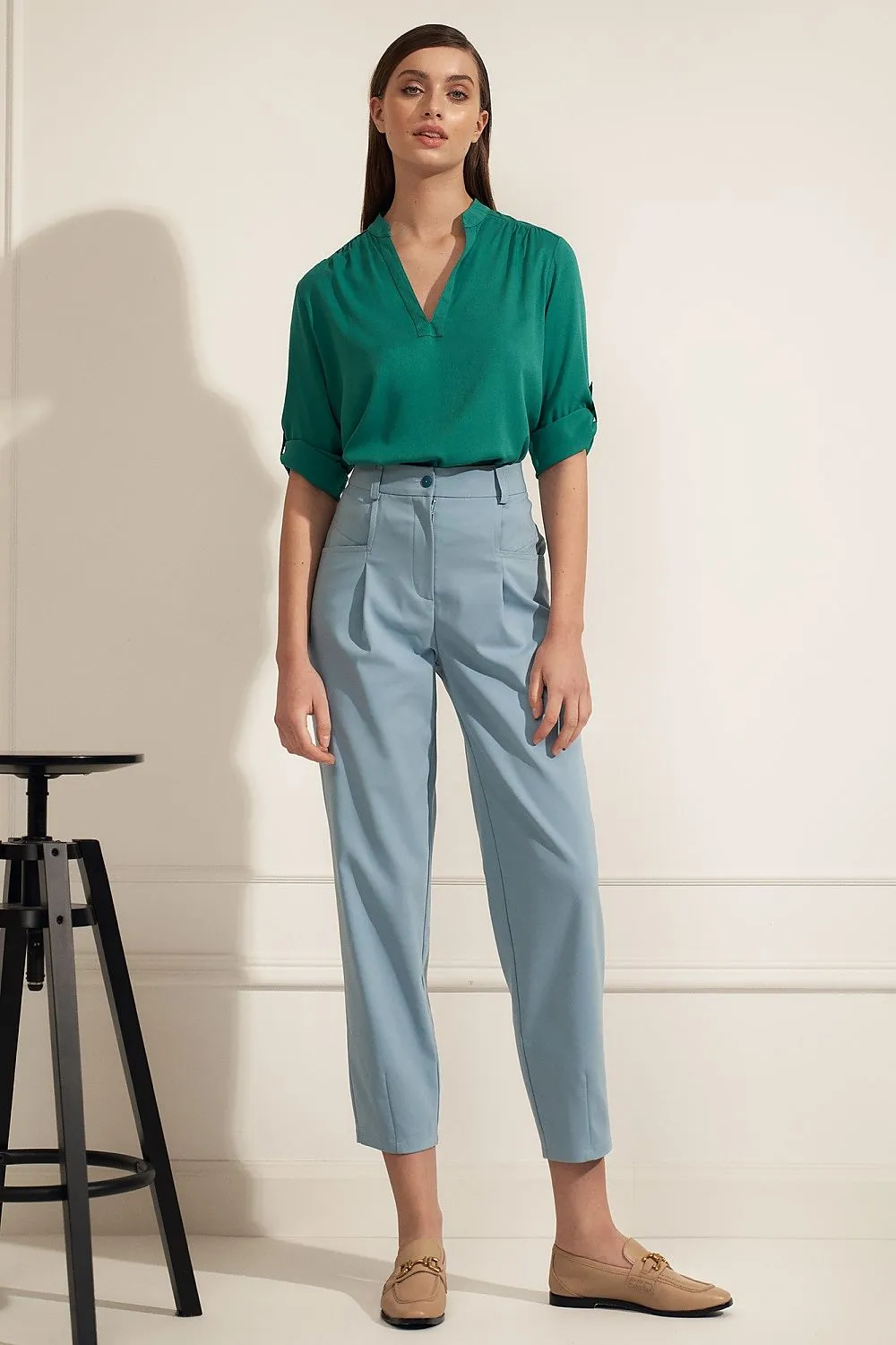 Creased Neckline Casual Blouse
