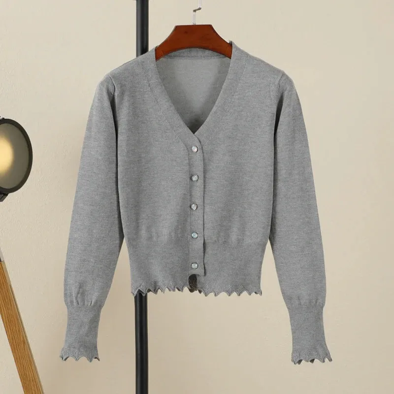 Cropped Clothing Long Sleeve Top Women's Coat Spring Jersey Knit Ladies Cardigan Female Sweaters Blouses