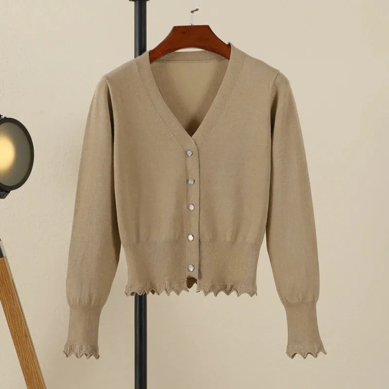 Cropped Clothing Long Sleeve Top Women's Coat Spring Jersey Knit Ladies Cardigan Female Sweaters Blouses