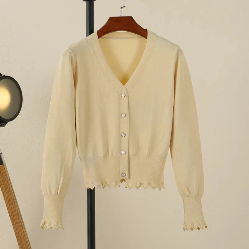 Cropped Clothing Long Sleeve Top Women's Coat Spring Jersey Knit Ladies Cardigan Female Sweaters Blouses