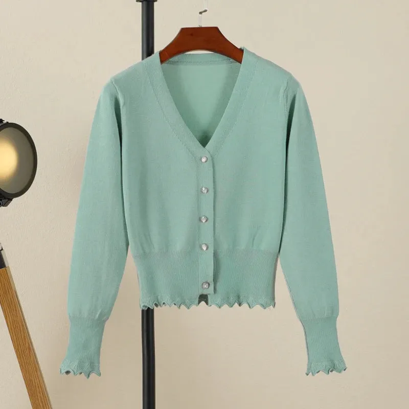 Cropped Clothing Long Sleeve Top Women's Coat Spring Jersey Knit Ladies Cardigan Female Sweaters Blouses