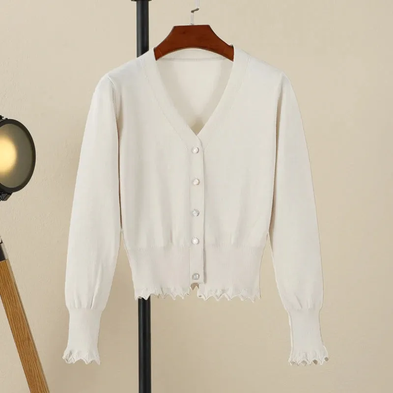 Cropped Clothing Long Sleeve Top Women's Coat Spring Jersey Knit Ladies Cardigan Female Sweaters Blouses