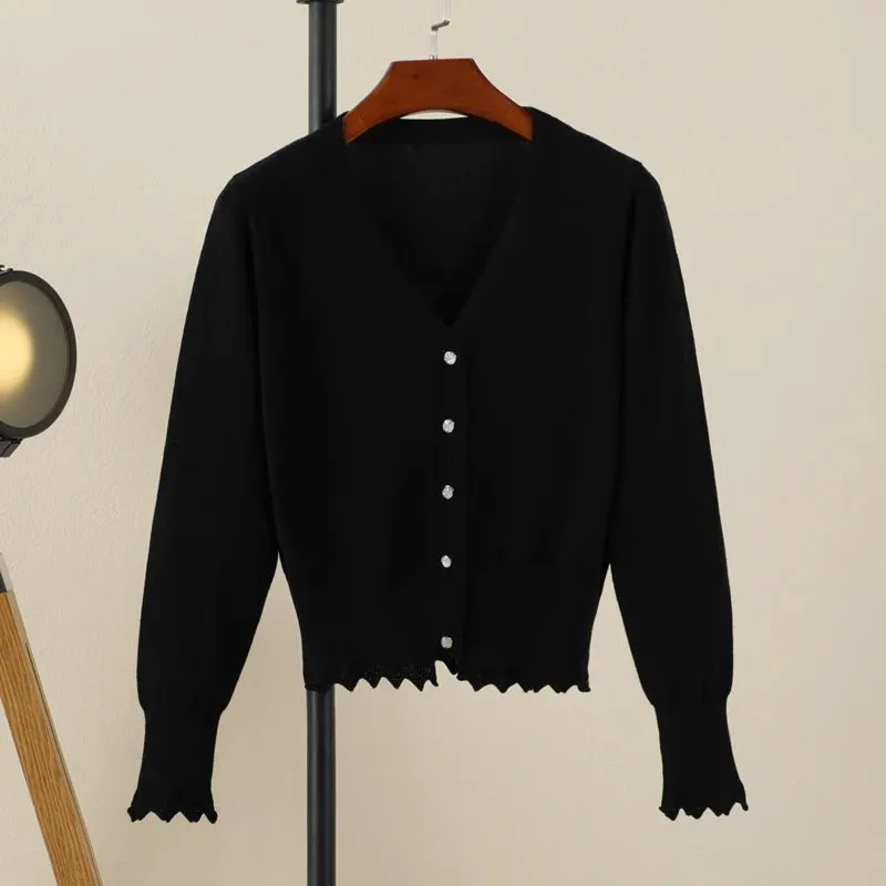 Cropped Clothing Long Sleeve Top Women's Coat Spring Jersey Knit Ladies Cardigan Female Sweaters Blouses