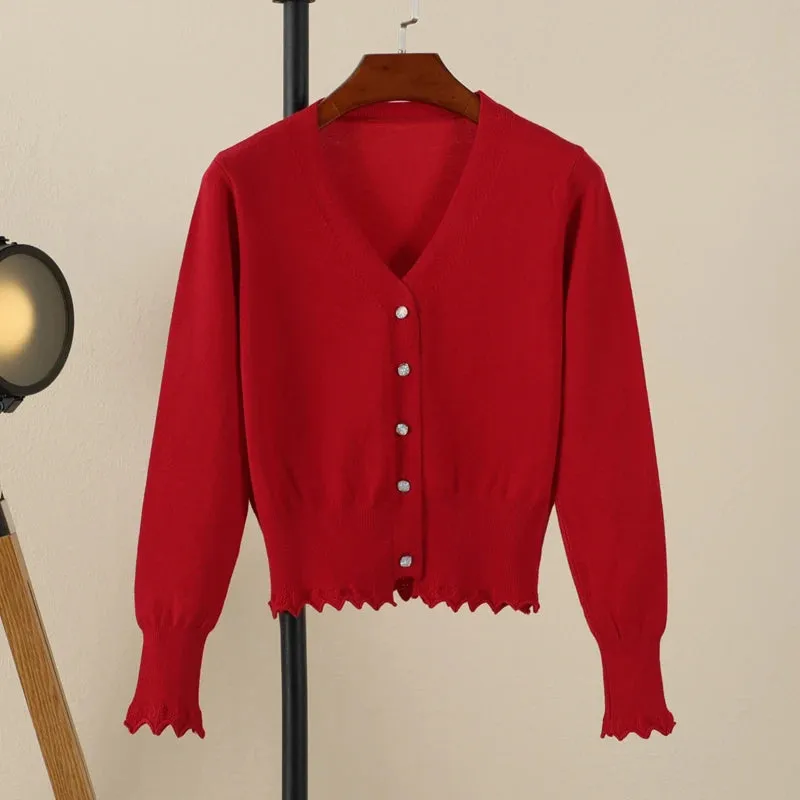 Cropped Clothing Long Sleeve Top Women's Coat Spring Jersey Knit Ladies Cardigan Female Sweaters Blouses