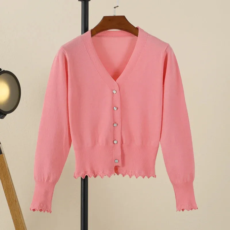 Cropped Clothing Long Sleeve Top Women's Coat Spring Jersey Knit Ladies Cardigan Female Sweaters Blouses