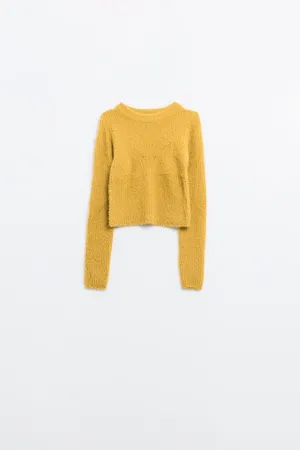 Cropped Sweater With Stitching Detail in yellow