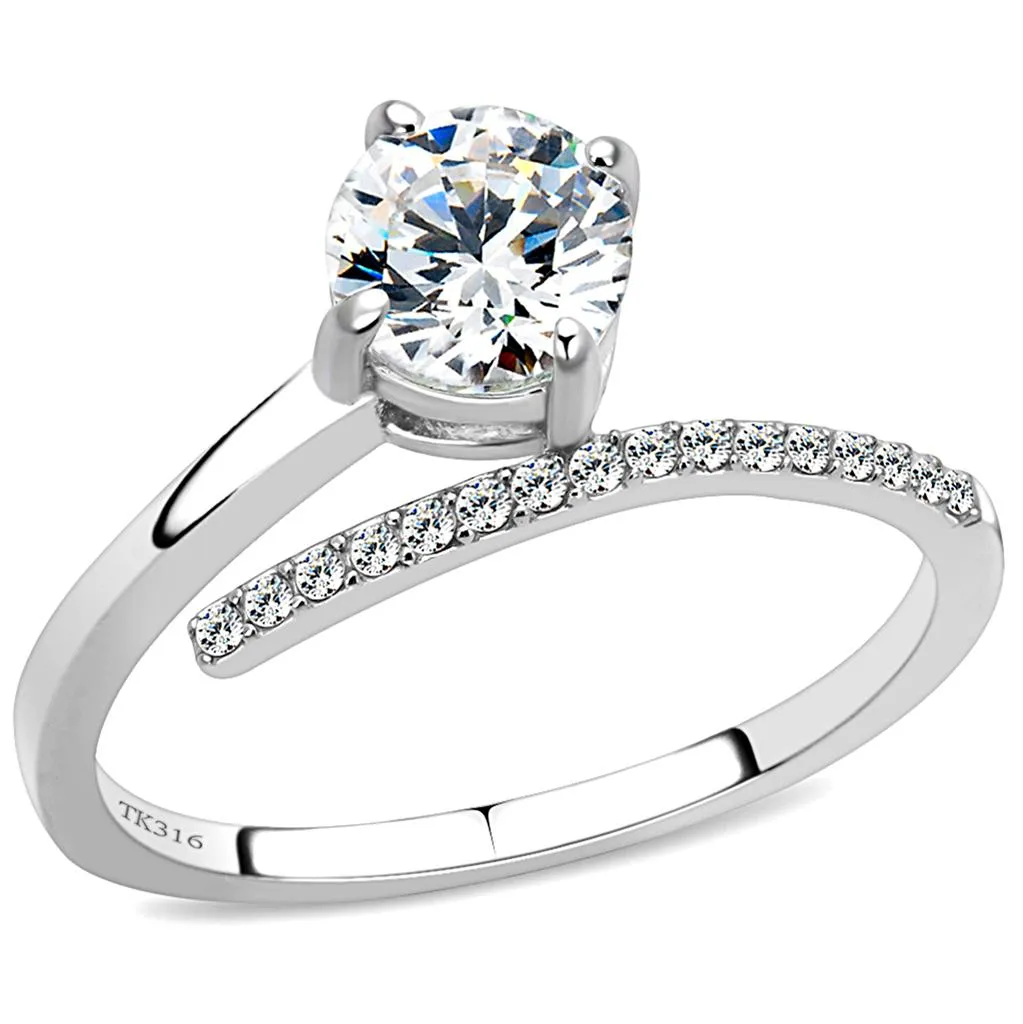 DA039 High polished (no plating) Stainless Steel Ring with AAA Grade CZ in Clear