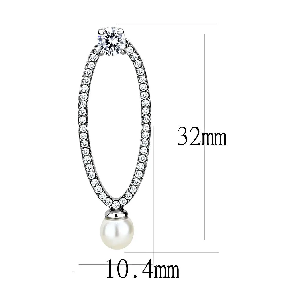DA223 High polished (no plating) Stainless Steel Earrings with Synthetic in White
