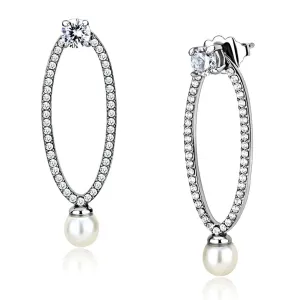 DA223 High polished (no plating) Stainless Steel Earrings with Synthetic in White