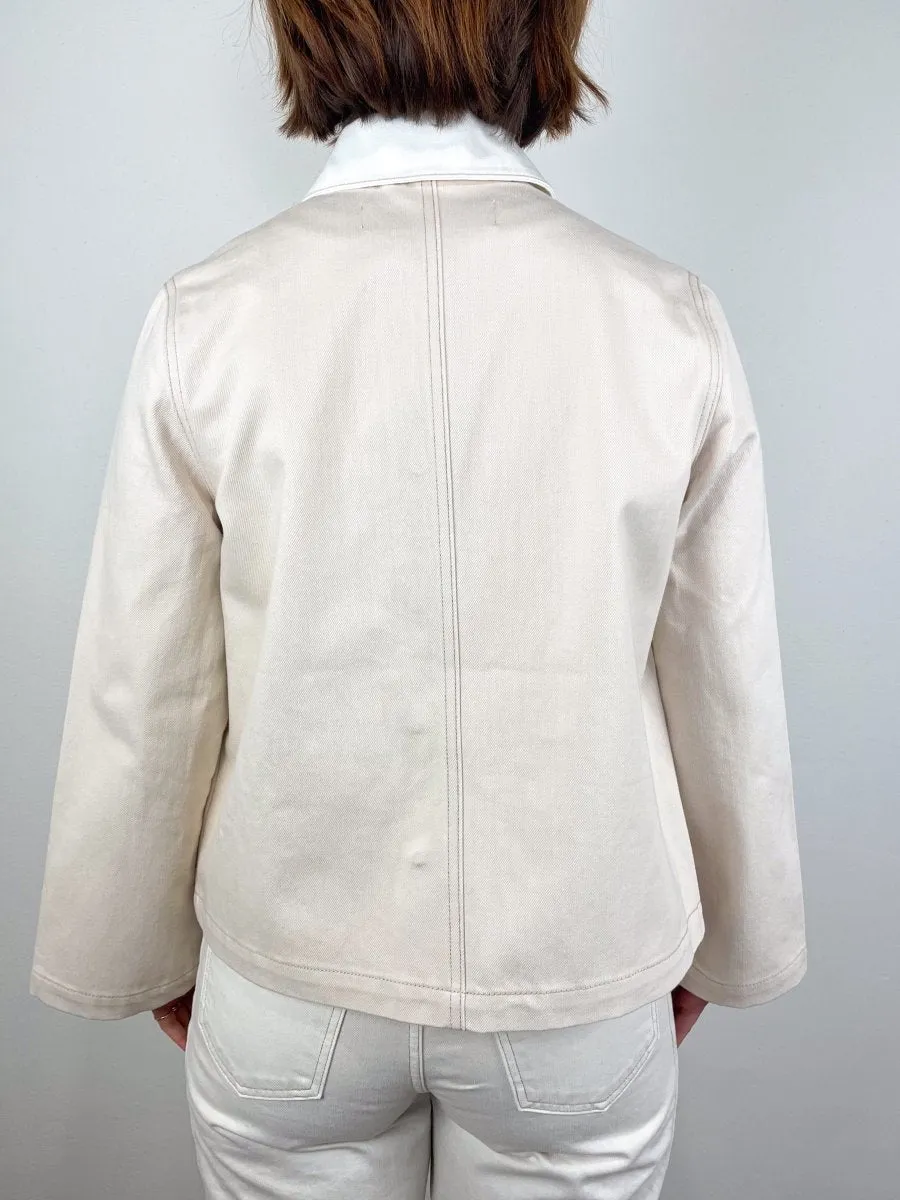 Dahl Cropped Chore Jacket in Neutral Color Block