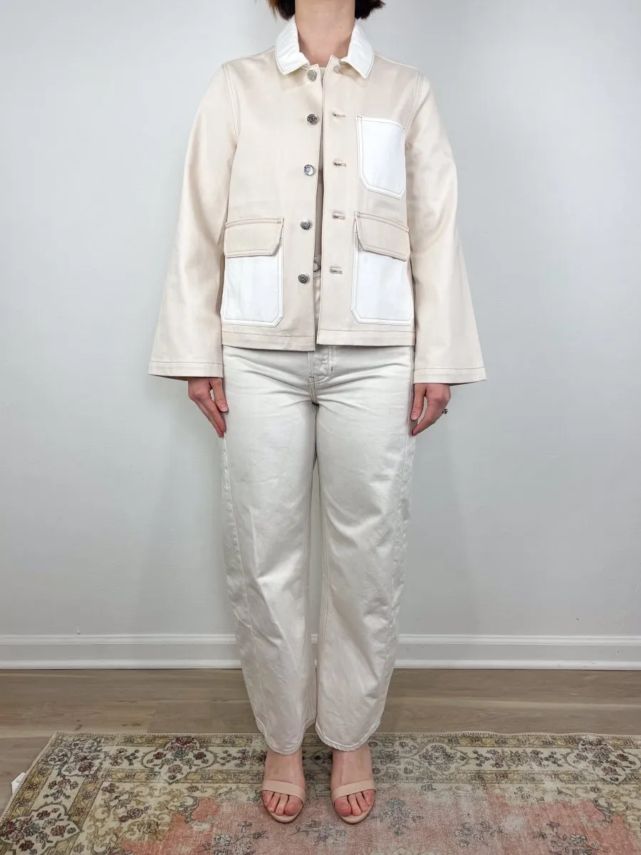 Dahl Cropped Chore Jacket in Neutral Color Block