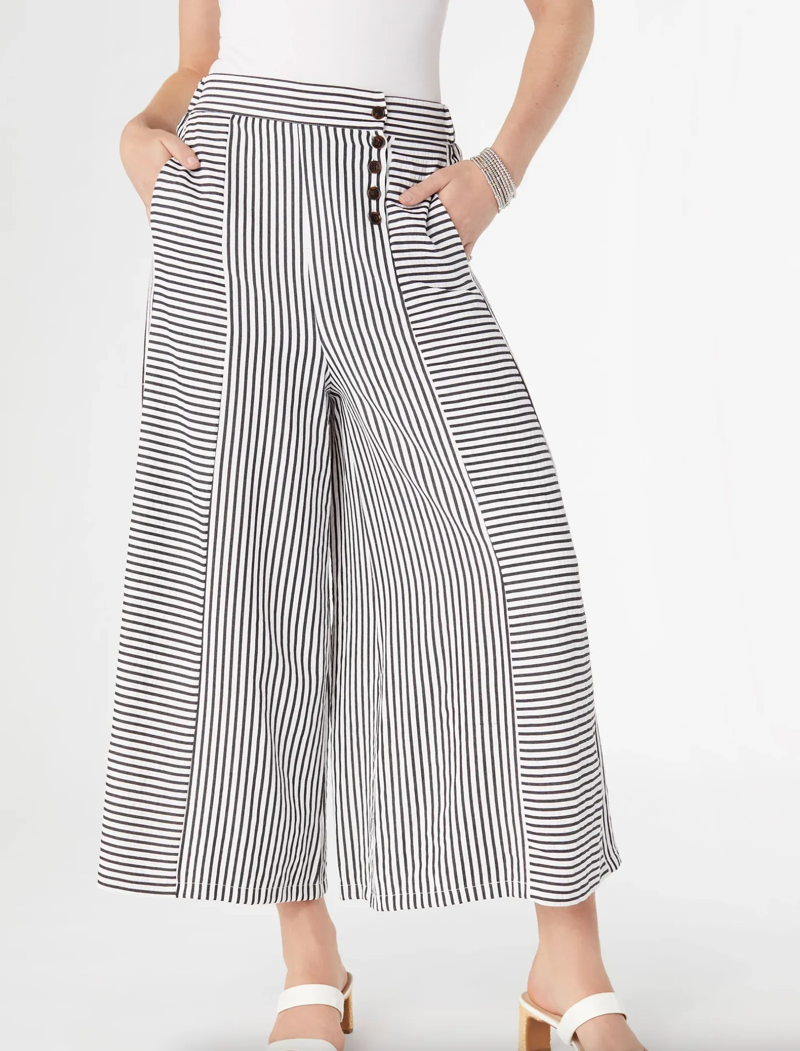Dahlia Striped Textured Pants with Side Button