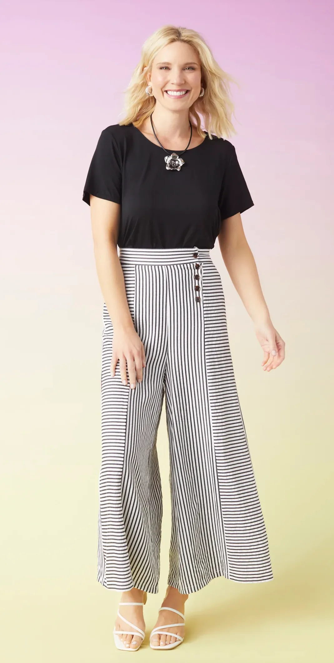 Dahlia Striped Textured Pants with Side Button