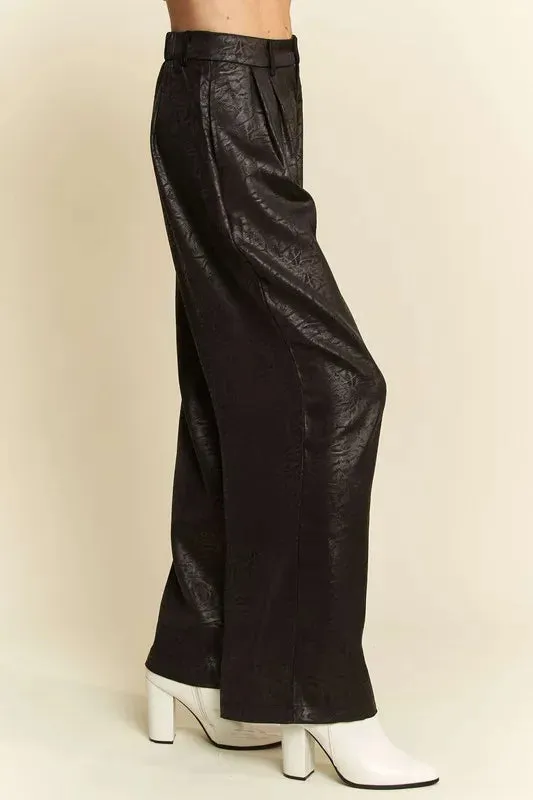 Davi & Dani Crinkled Textured Wide Leg Pants