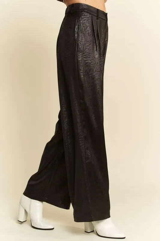 Davi & Dani Crinkled Textured Wide Leg Pants