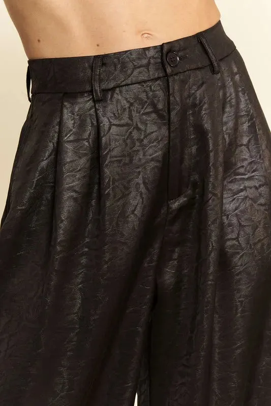 Davi & Dani Crinkled Textured Wide Leg Pants