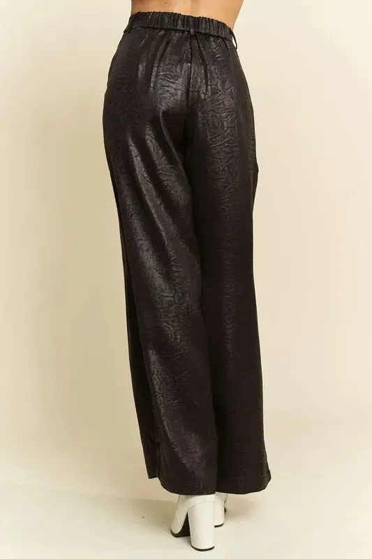 Davi & Dani Crinkled Textured Wide Leg Pants