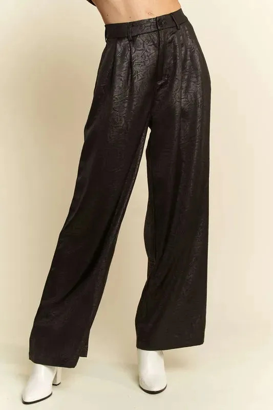 Davi & Dani Crinkled Textured Wide Leg Pants