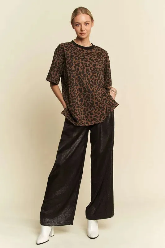 Davi & Dani Crinkled Textured Wide Leg Pants