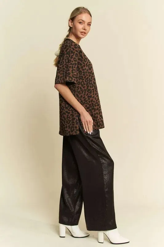 Davi & Dani Crinkled Textured Wide Leg Pants