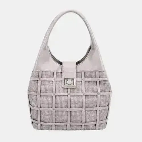 David Jones Rivet Handbag – Edgy PU Leather Medium Tote