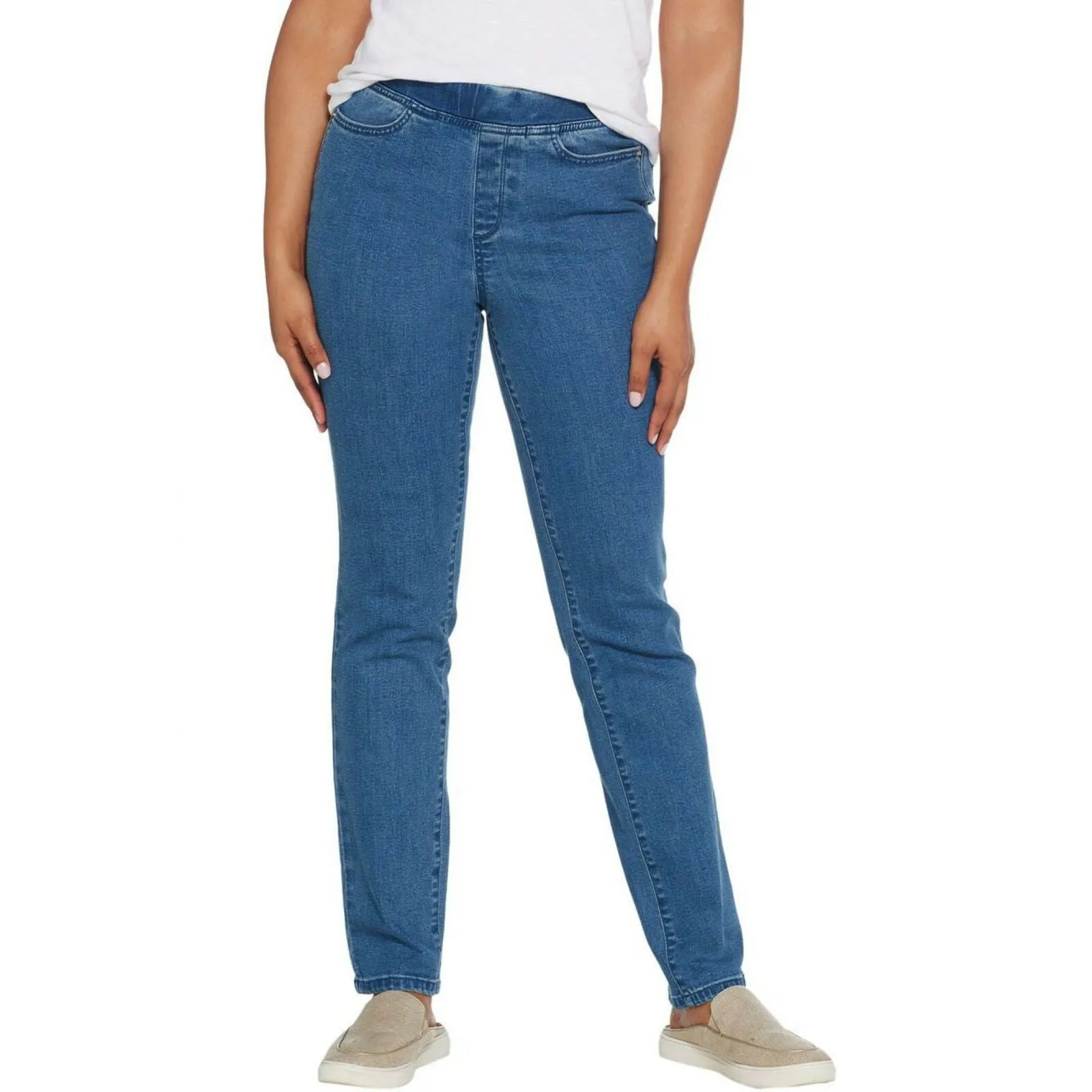 Denim & Co Petite Modern Denim Slim Straight Leg Pull-On Jeans