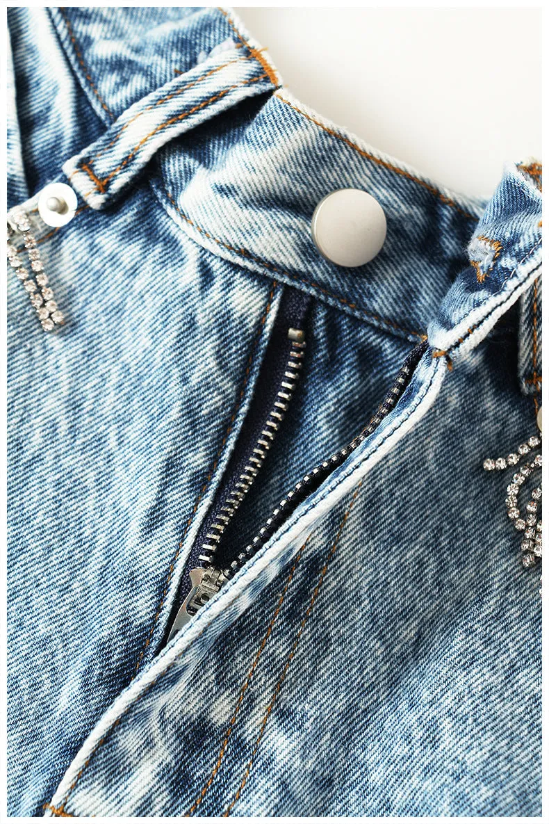 Denim Shorts Ruffled Hem Large Wide Leg Denim Shorts Pants Faux