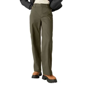Dickies Women's Regular Fit Wide Leg Work Pants, Military Green, 0 Regular