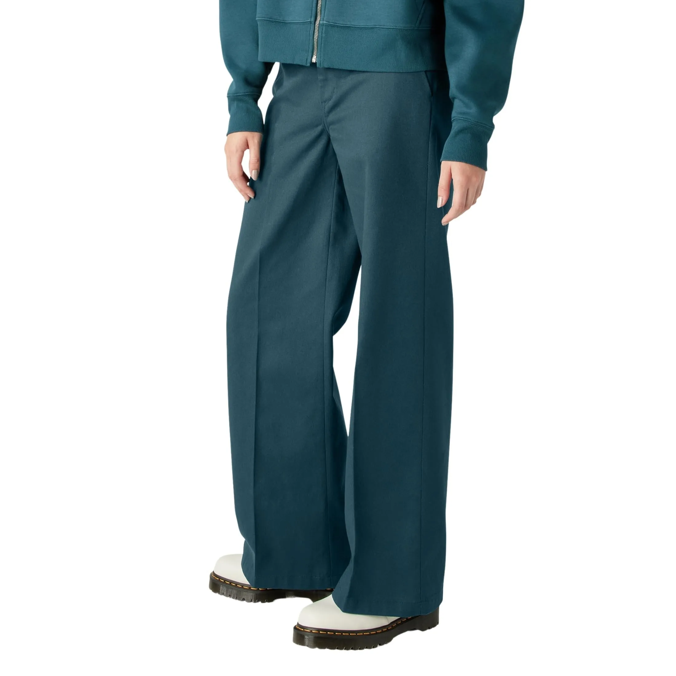 Dickies Women's Regular Fit Wide Leg Work Pants, Military Green, 0 Regular