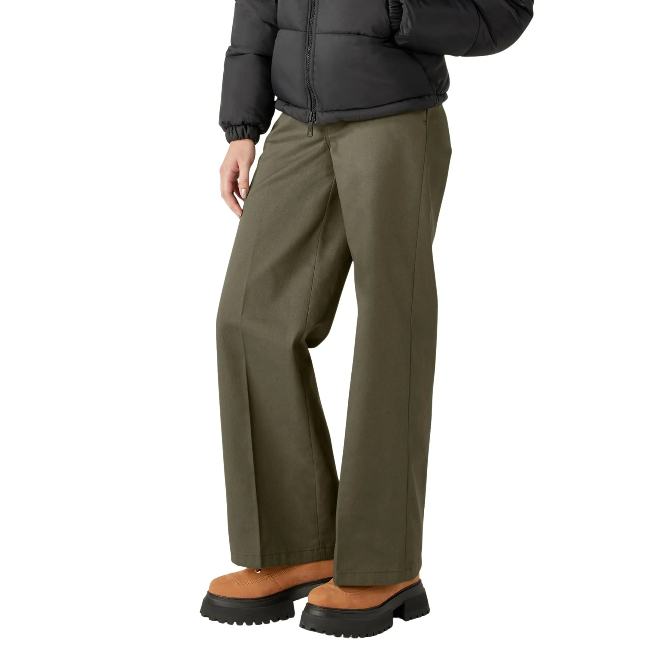 Dickies Women's Regular Fit Wide Leg Work Pants, Military Green, 0 Regular