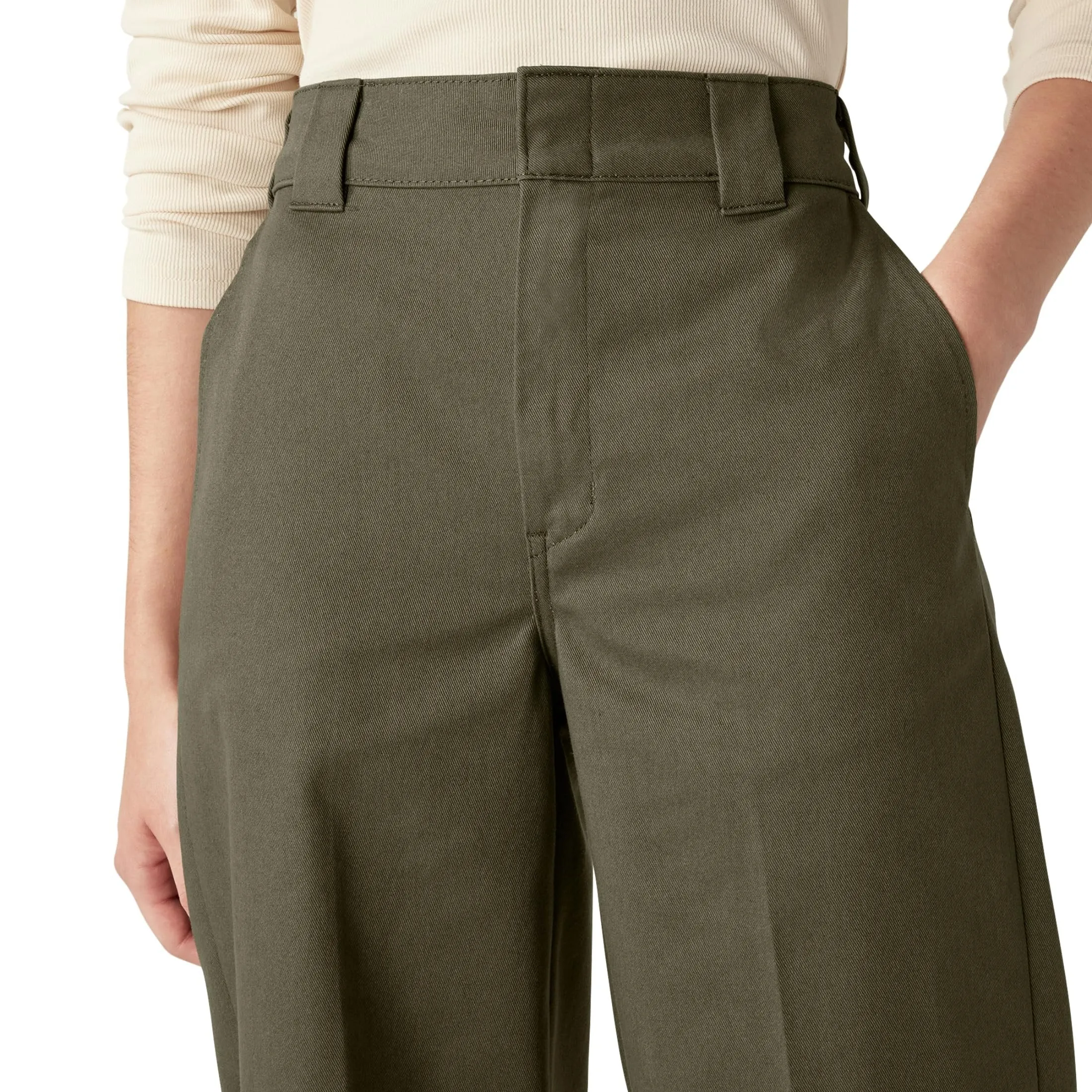 Dickies Women's Regular Fit Wide Leg Work Pants, Military Green, 0 Regular