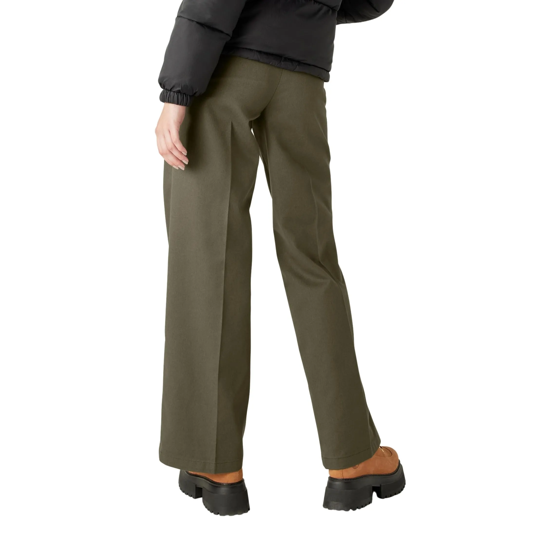 Dickies Women's Regular Fit Wide Leg Work Pants, Military Green, 0 Regular