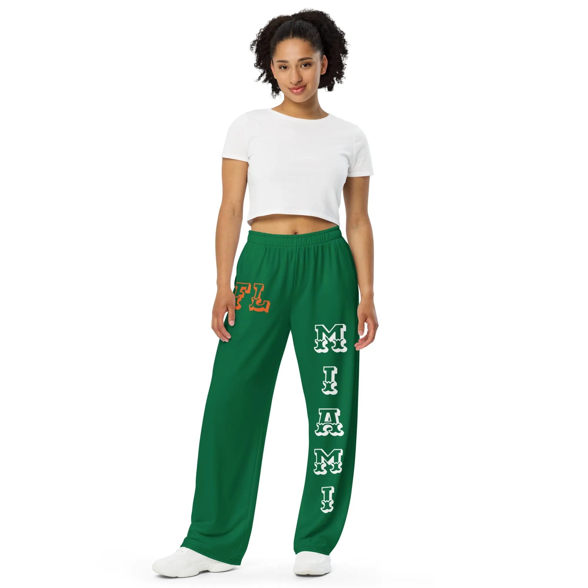 DJD FL- "It's A Miami Thang" Unisex Wide-Leg Pants Green/White/Orange